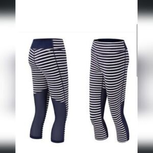 J Crew New Balance Navy White Striped Leggings Mesh